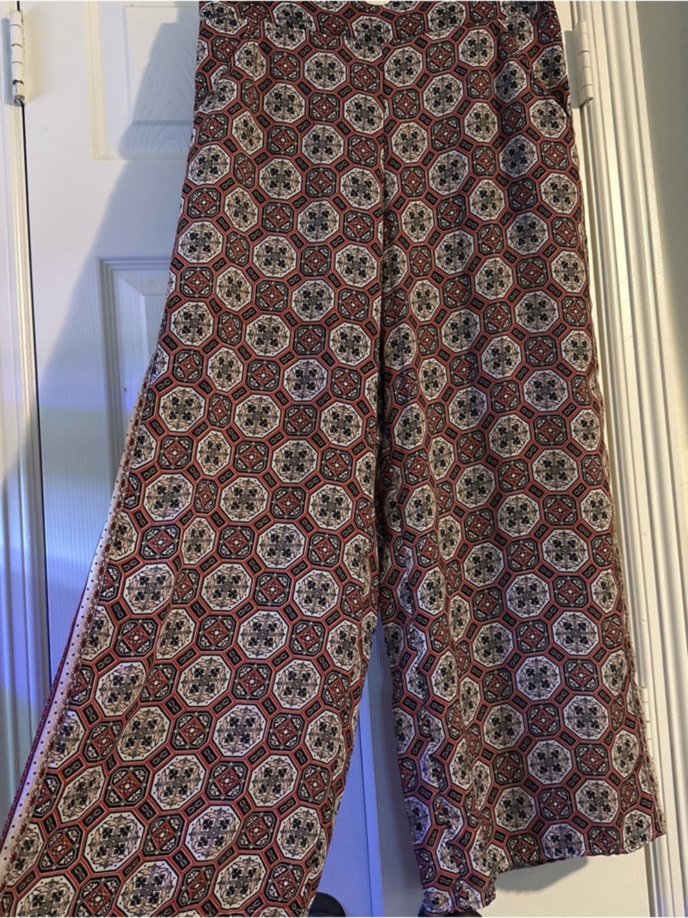 Max Studio Geometric Print Wide-Leg Pants in Pink and Cream